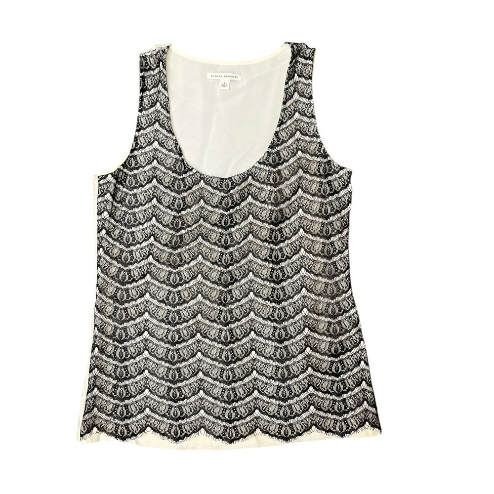 Banana Republic Black Lace Front Cami Silk Shell Small Tank Top‎ Dainty Party